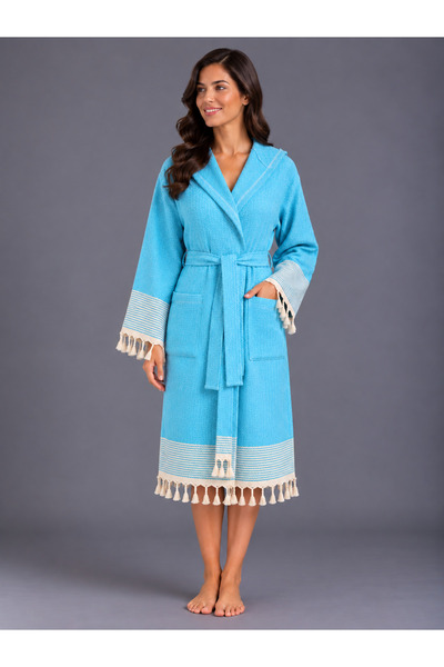 EMİLLİE Ala Peştemal Bathrobe Unisex - 100% Cotton Karatezgah Woven