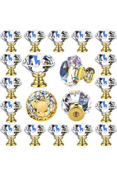 Generic مقابض خزانة كريستال 30 مم، مقابض أدراج ماسية ذهبية، مقابض زجاجية لخزا...