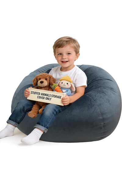 Generic Soccer Stuffed Animal Storage Bean Bag Chair Cover for Kids, Velvet P...