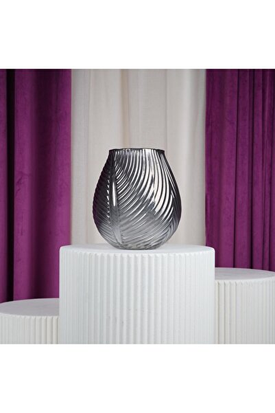 OEMS Round Gray Wavy Glass Vase