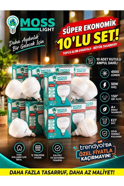 Moss light VİP AYDINLATMA / 50W KRİSTAL TORCH AMPUL BEYAZ IŞIK / 10'LU EKONOM...
