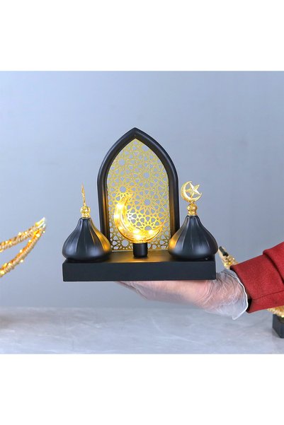 Al Hadaya Mall تمثال هلال ونجمة مضيء لرمضان -- أسود ذهبي -- 21×8×21 سم