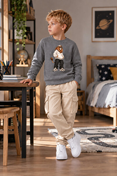 Cool Aslan Baskılı 3 İplik Şardonlu Çocuk Sweatshirt