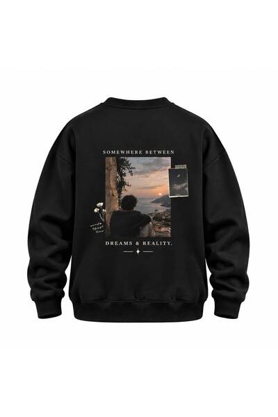Karatopak Dreams & Reality Sırt Baskılı Bisiklet Yaka Sweatshirt