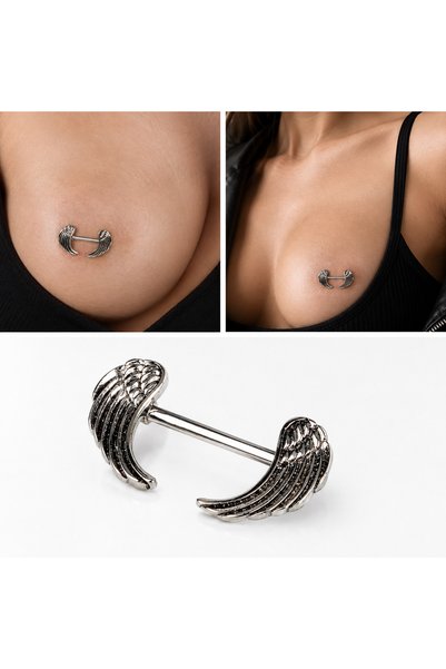 pivok 316L Cerrahi Çelik Melek Kanadı Figürlü Göğüs Ucu Piercing Nipple Barbell