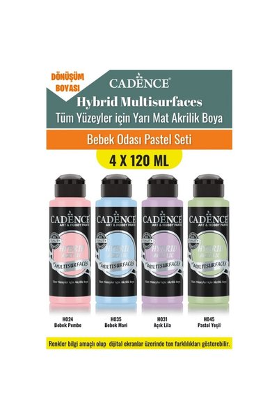 Cadence Boya 4X120ML Hibrit Multisurface Akrilik Boya - Bebek Odası Pastel Seti