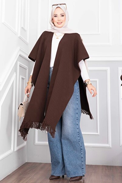 EBRUTESETTÜR Tassel Detailed Knitwear Poncho Brown