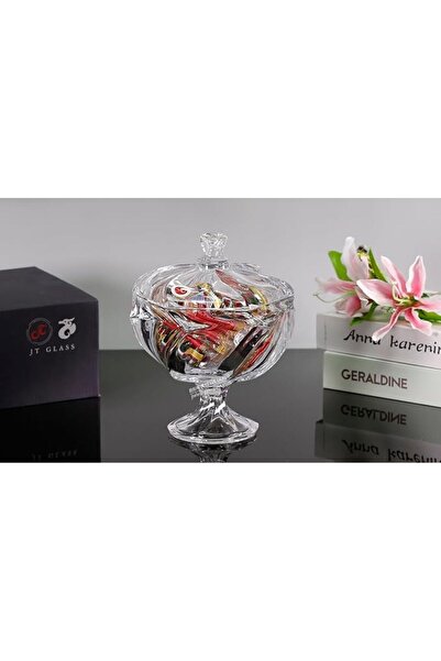 GENERAL JT Glass 1pc Sugar Bowl Sugar Candy With Cover And Stand Macao Design...
