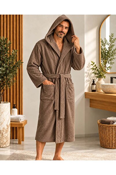 HOME MOD STORE %100 Pamuk Kapşonlu Bornoz Unisex Kadın Erkek | Kemerli Cepli ...