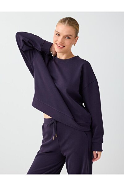 Jimmy Key Purple Round Neck Straight Cut Modal Sweatshirt