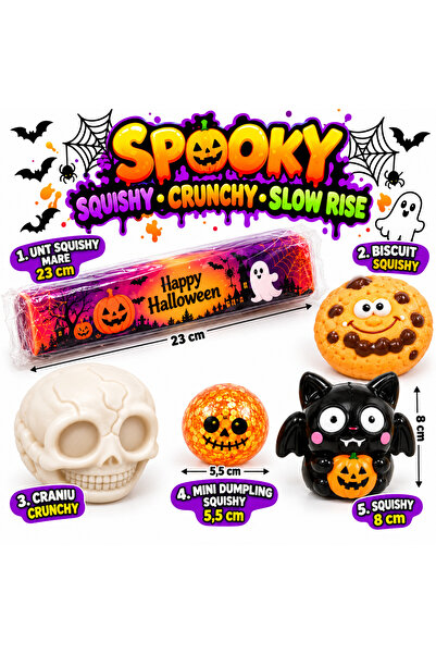 SHOP LIKE A PRO Pachet Spooky Squishy, Crunchy & Slow Rise, 5 Jucării Antistr...