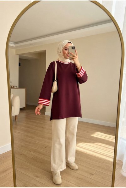 PALME D'OR Women's Striped Ribbed Detailed Waist Tie Long Tunic