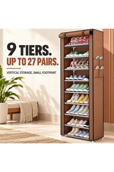 Generic 9-Tier Shoe Rack Canvas Shoe Storage Cabinet