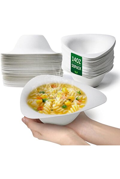 NALACAL 14OZ Paper Bowls, Triangle Friendly Disposable Bowl, Heavy-duty Dispo...