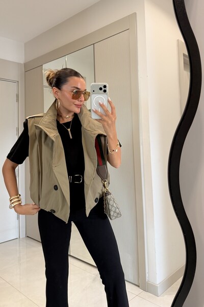 Gizem Ecemiş Banja Haki Oversize Trenç Yelek