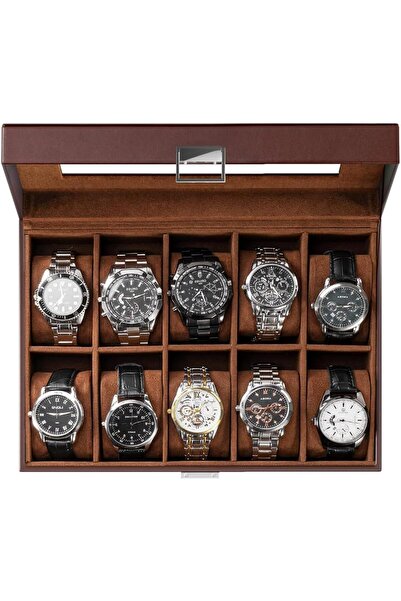 Generic Watch Box Organizer for Men,10 Slot Watch Display Case With Glass Lid...