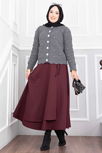 EBRUTESETTÜR Stone Detailed Buttoned Short Angora Cardigan Smoked