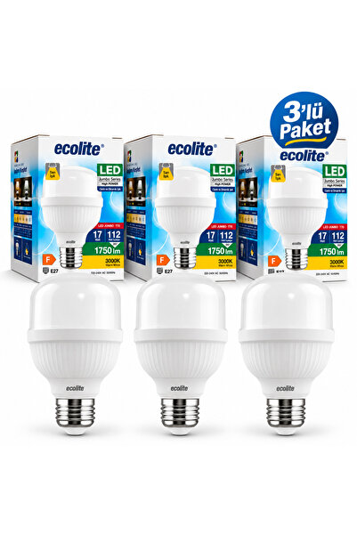 SeKaTech Ecolite 3'lü Paket 17W LED Ampul 3000K Sarı Işık 1750 Lümen 112W Eşd...