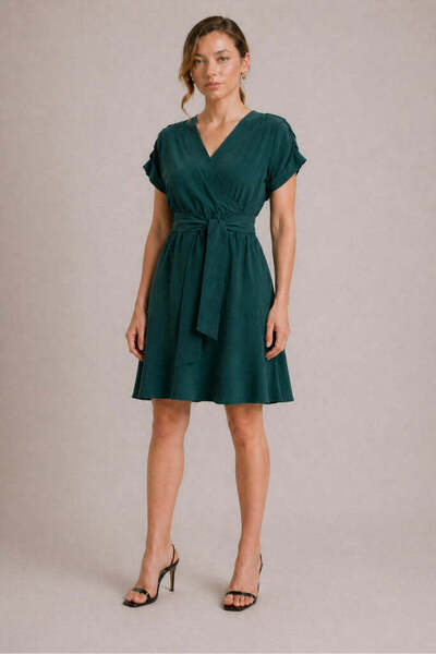 URBANTESS YEŞİL TENCEL ELBİSE