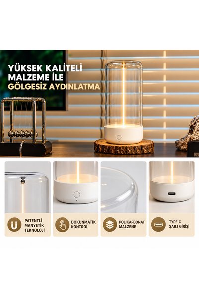 neeko GLASS Şarjlı Cam Masa Lambası – Gölgesiz LED Aydınlatma, Dokunmatik, Ma...