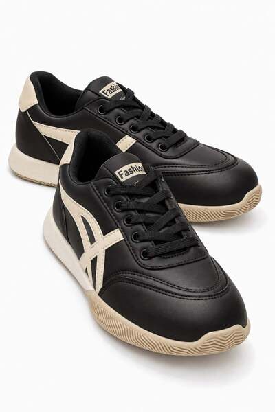CCWAY AYAKKABI Lace-Up Women's Sneakers; Black Vison