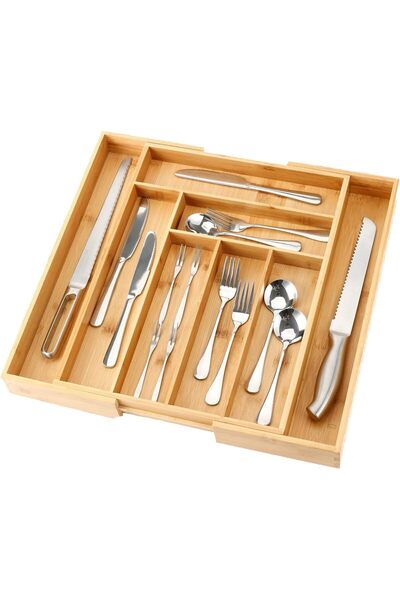 Generic Bamboo Kitchen Cutlery Tray, Flatware Utensil Drawer Organizer