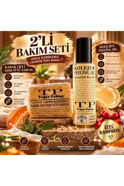 2’li Cilt Bakım Seti – Kolajen Peeling Jel + Kabak Lifli Eşek Sütü Sabunu | Arındırıcı & Pürüzsüzleştirici Bakım