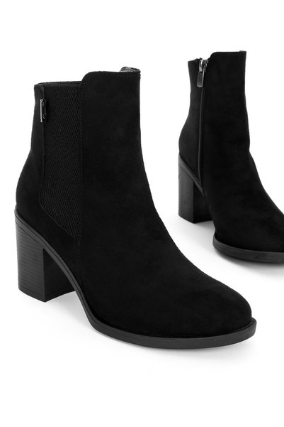 MY DERİ Geranium Women's Nubuck Detailed Elastic Side Zipper Heeled Boots B4759