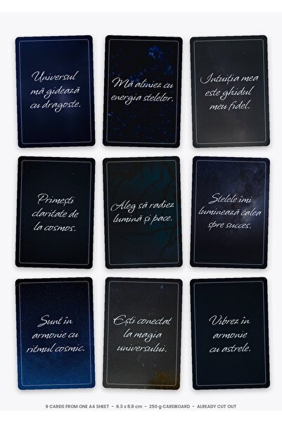 OEM Carduri Afirmatii Fani ai Astrologiei, Set 9 Bucati, Carton 250g, 6.3x8.8 cm