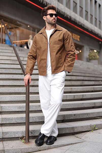 Madmext Camel Polo Yaka Süet Erkek Ceket E7221