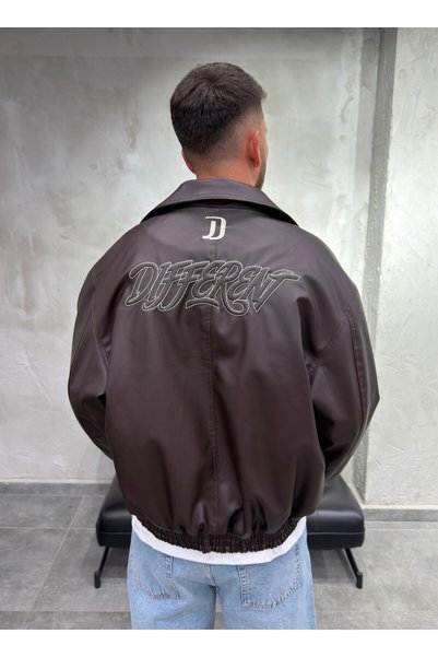 DIFRANSEL JEANS Jachetă bomber maro cu broderie diferită pe spate