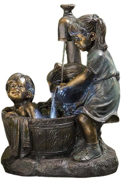 Generic SIXRUN Garden Statue Resin Boy/Girl Bath Sculpture 15x13x8cm