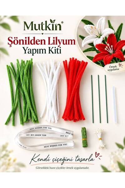 Mutkin Şönil Lilyum Yapım Kiti Kırmızı Krem – Kendin Yap DIY Çiçek ve Hobi Seti