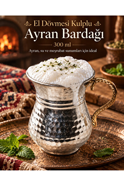 PALU GASTRO El Dövmesi Kulplu Ayran Bardağı 300 ml Su Meşrubat Sunum Bardağı ...