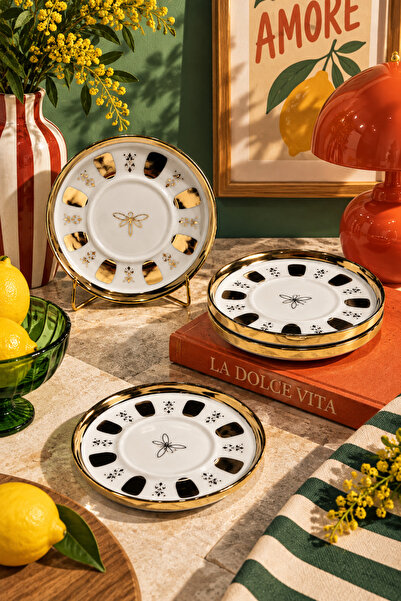 Kadı Kızı Kadıkızı Altın Nazevi 4-Piece Porcelain Tea Plate Set