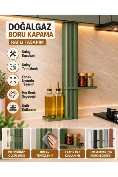 Arvina Atelier Ölçüye Özel Raflı Doğalgaz Borusu Gizleme ve Kapama | Dekorati...