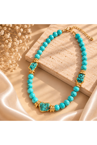 MİLANO BEAUTYS Turquoise Stone Women's Necklace – Stylish Beaded Necklace wit...