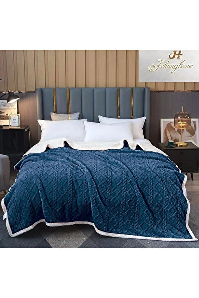decorami Patura CoCoLiNo tip Tricotaj cu blanita, 200x230cm, Albastru