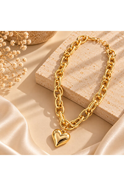 MİLANO BEAUTYS Gold Heart Pendant Thick Chain Women's Necklace – Shiny Stylis...