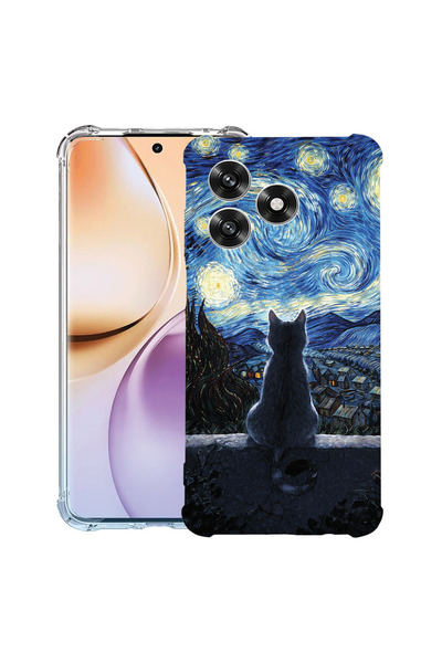 bestcase Αντικραδασμική Θήκη για Honor 600 Lite, Γάτα στην Έναστρη Νύχτα, 314...