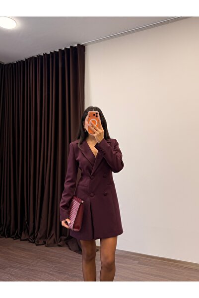 LOISY Kadın Kruvaze Uzun Kollu Blazer Ceket Elbise