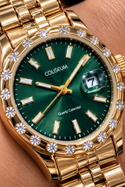COLİESUM Coliseum Design Wonder Round Women's Wristwatch with Gold Stones Inside