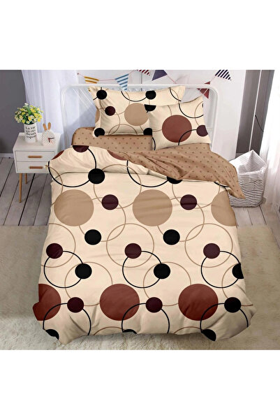 decorami Bed linen 140x200cm, FINET, 4 pieces, with Stretchy, Brown, circles