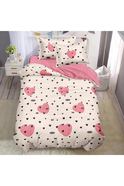 decorami Bed linen 140x200cm, FINET, 4 pieces, with Stretchy, Cream, Pink, he...