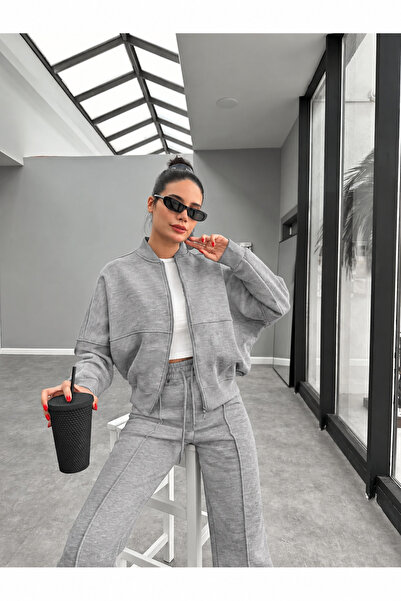 BARLİZ Kadın 3 İplik Fermuarlı Trend Model Bomber Hırka Takım