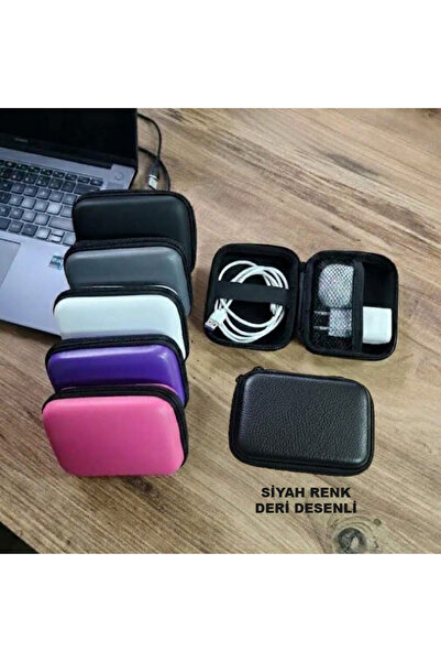 Organizer Mini Çanta, Şarj Aleti, Mini Kulaklık, Kablo, Bellek, SD Kart Taşıma Çantası (Renk ParlakSiyah)