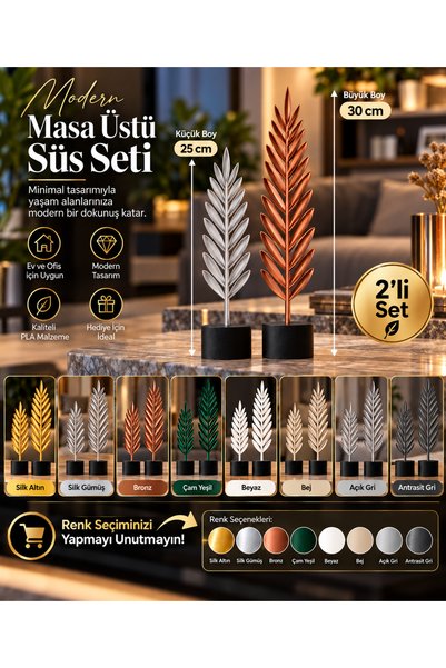 SONMEZSTORE 3D Üretim 2'li Dekoratif Yaprak LunaLeaf Masa Üstü Süs Seti – Modern Ev & Ofis Dekoru