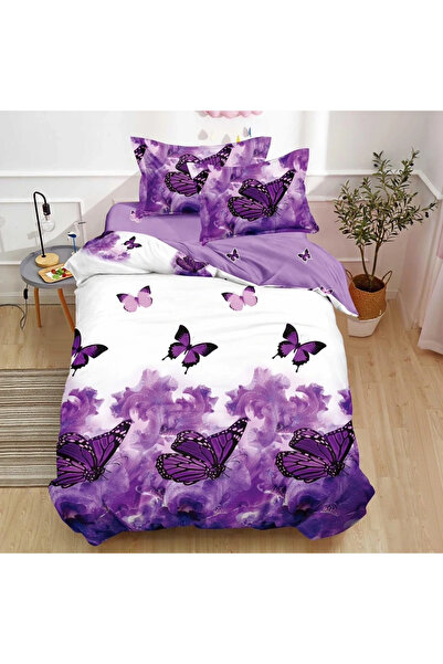decorami Bed linen 1 PERSON, FINE, 4 pieces, White, Purple, butterflies