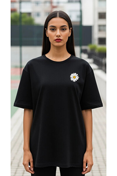 'Daisy' Siyah Oversize Tişört