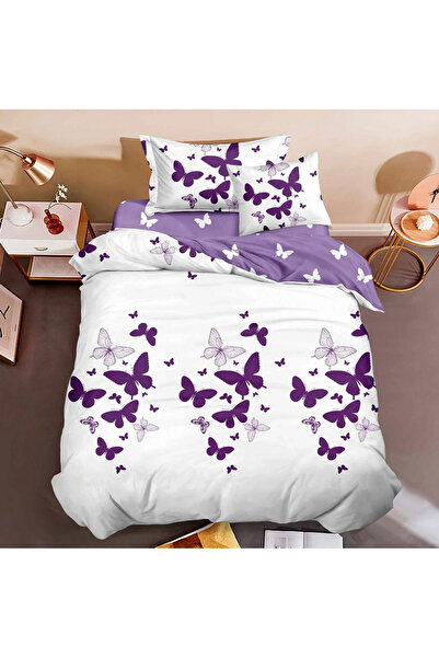 decorami Bed linen 140x200cm, FINET, 4 pieces, with Stretchy, Purple, butterf...